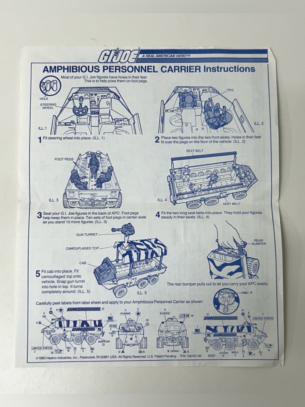 1983 Vintage G.I. Joe Amphibious Personnel Carrier Blueprint Instructions